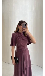 Flawless Modal Kumaş Asimetrik Kesim Etek Bluz Takım - Gül Kurusu - Kod: 0931