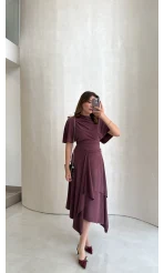 Flawless Modal Kumaş Asimetrik Kesim Etek Bluz Takım - Gül Kurusu - Kod: 0931