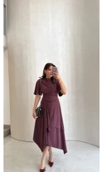 Flawless Modal Kumaş Asimetrik Kesim Etek Bluz Takım - Gül Kurusu - Kod: 0931