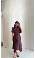 Flawless Modal Kumaş Asimetrik Kesim Etek Bluz Takım - Gül Kurusu - Kod: 0931