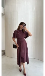 Flawless Modal Kumaş Asimetrik Kesim Etek Bluz Takım - Gül Kurusu - Kod: 0931