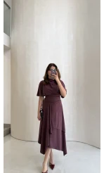 Flawless Modal Kumaş Asimetrik Kesim Etek Bluz Takım - Gül Kurusu - Kod: 0931