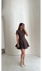 Melanie Puantiye Desenli Mini Elbise - Kahve - Kod: 0970