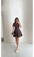 Melanie Puantiye Desenli Mini Elbise - Kahve - Kod: 0970