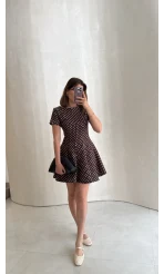 Melanie Puantiye Desenli Mini Elbise - Kahve - Kod: 0970