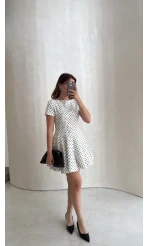 Melanie Puantiye Desenli Mini Elbise - Ekru - Kod: 0970