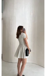 Melanie Puantiye Desenli Mini Elbise - Ekru - Kod: 0970