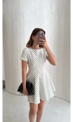 Melanie Puantiye Desenli Mini Elbise - Ekru - Kod: 0970