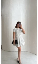 Melanie Puantiye Desenli Mini Elbise - Ekru - Kod: 0970