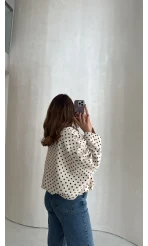 Dik Yaka Puantiyeli Bomber Ceket - Ekru - Kod: 260994