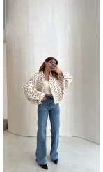 Dik Yaka Puantiyeli Bomber Ceket - Ekru - Kod: 260994