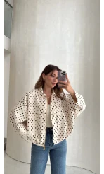 Dik Yaka Puantiyeli Bomber Ceket - Ekru - Kod: 260994