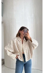 Dik Yaka Puantiyeli Bomber Ceket - Ekru - Kod: 260994