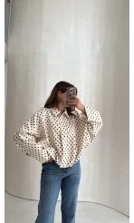 Dik Yaka Puantiyeli Bomber Ceket - Ekru - Kod: 260994