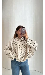 Dik Yaka Puantiyeli Bomber Ceket - Ekru - Kod: 260994