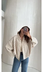 Dik Yaka Puantiyeli Bomber Ceket - Ekru - Kod: 260994