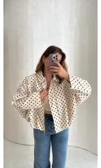 Dik Yaka Puantiyeli Bomber Ceket - Ekru - Kod: 260994