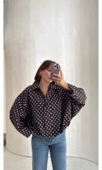 Dik Yaka Puantiyeli Bomber Ceket - Acı Kahve - Kod: 260994