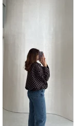 Dik Yaka Puantiyeli Bomber Ceket - Acı Kahve - Kod: 260994