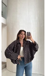 Dik Yaka Puantiyeli Bomber Ceket - Acı Kahve - Kod: 260994