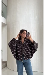 Dik Yaka Puantiyeli Bomber Ceket - Acı Kahve - Kod: 260994