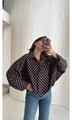 Dik Yaka Puantiyeli Bomber Ceket - Acı Kahve - Kod: 260994