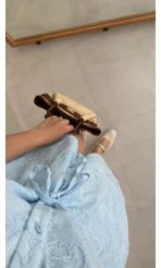 Dokulu Bağlamalı Gömlek Elbise - Mavi - Kod: 8212