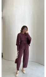 Yarasa Yaka Modal Takım - Bordo - Kod: 7344