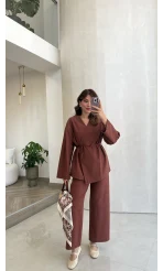 Bağcıklı Kimono Takım - Kiremit - Kod: 8968