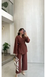 Bağcıklı Kimono Takım - Kiremit - Kod: 8968