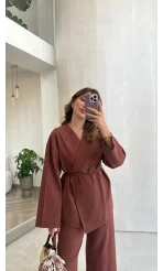 Bağcıklı Kimono Takım - Kiremit - Kod: 8968