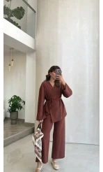 Bağcıklı Kimono Takım - Kiremit - Kod: 8968