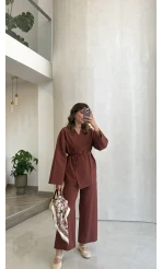 Bağcıklı Kimono Takım - Kiremit - Kod: 8968