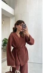 Bağcıklı Kimono Takım - Kiremit - Kod: 8968