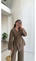 Bağcıklı Kimono Takım - Haki - Kod: 8968