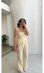 Askılı Korse Bluz Pantolon Takım - Sarı - Kod: 58525