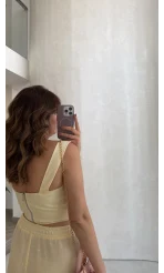 Askılı Korse Bluz Pantolon Takım - Sarı - Kod: 58525