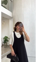 Siyah Ekru Tişört Elbise Takım - Siyah - Kod: 4131
