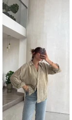 Millie Çizgili Püskül Detay Gömlek - Yeşil - Kod: 2296