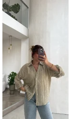 Millie Çizgili Püskül Detay Gömlek - Yeşil - Kod: 2296
