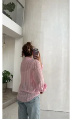 Millie Çizgili Püskül Detay Gömlek - Pembe - Kod: 2296