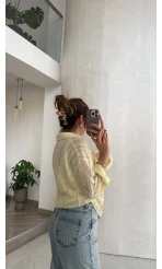 Millie Çizgili Püskül Detay Gömlek - Sarı - Kod: 2296