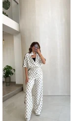 Meeri Puantiye Desenli Ceket Takım - Ekru