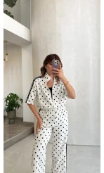 Meeri Puantiye Desenli Ceket Takım - Ekru
