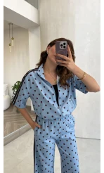 Meeri Puantiye Desenli Ceket Takım - Mavi
