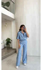 Meeri Puantiye Desenli Ceket Takım - Mavi
