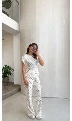 Andora Puantiye Desen Bluz Pantolon Takım - Ekru - Kod: 4133