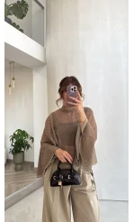 Puantiye Desenli Transparan Panço Bluz - Olive - Kod: 5074
