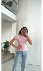 Sırtı Kancalı Bluz - Pembe - Kod: 1100
