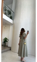 Bella Balon Kol Midi Boy Elbise - Mint - Kod: 2384
